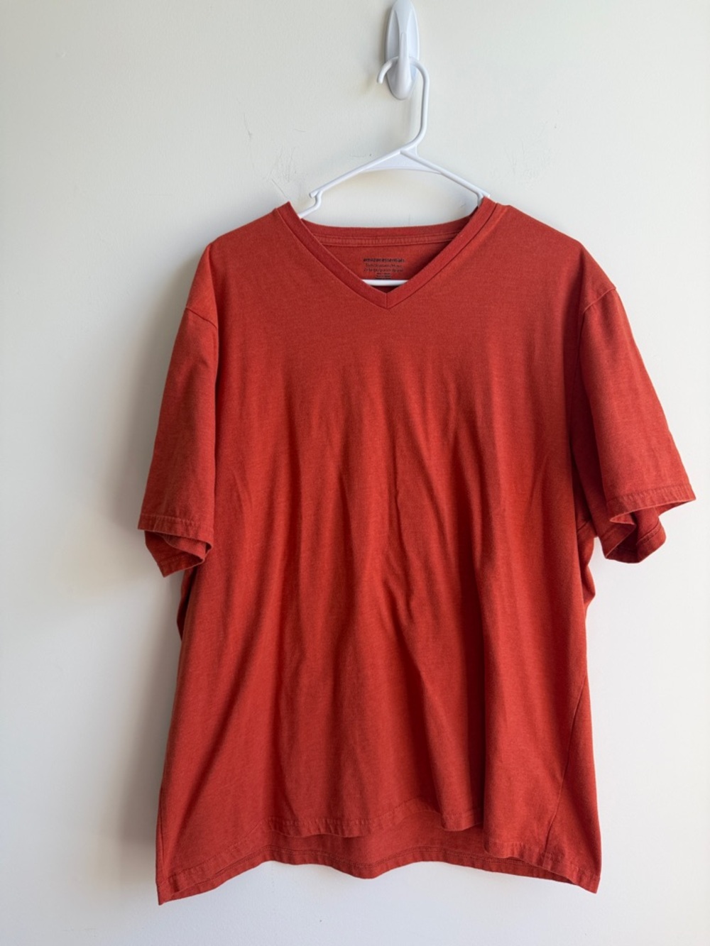 Amazon Men's Orange V-Neck Cotton Shirt